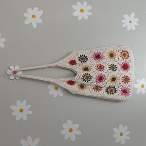 Universal Thread White Crochet Multicolor Granny Square Tote Bag Braided Handles